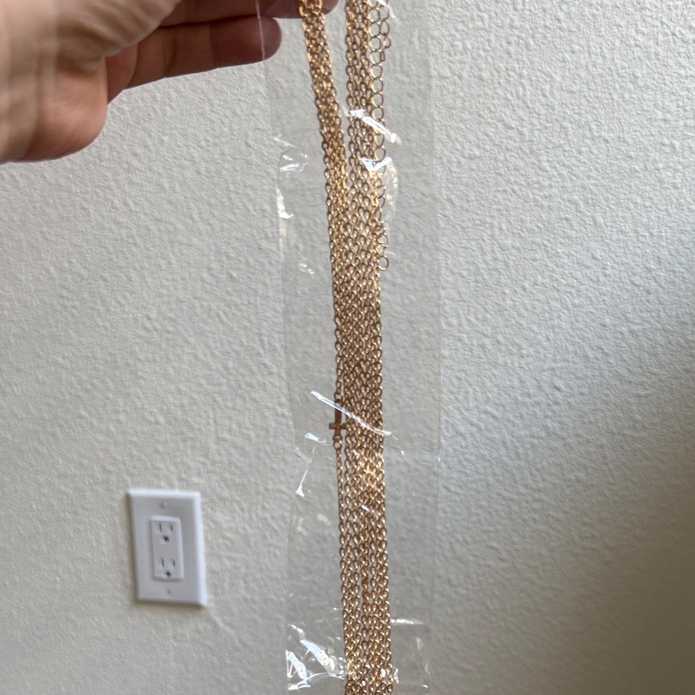 Gold Fashion Body Chain with Cross and Pearls